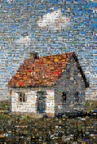 Maak online jouw fotomozaïek van bouwfoto's van je huis – beeld uit veel foto's