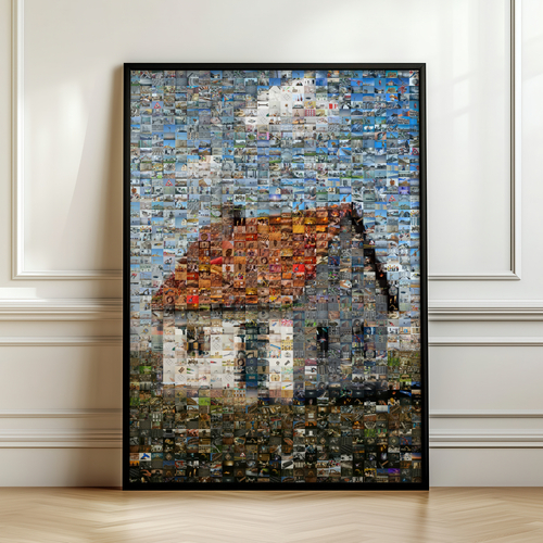 Maak online jouw fotomozaïek van bouwfoto's van je huis – beeld uit veel foto's
